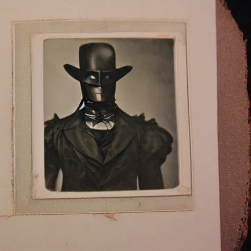 Image similar to 35mm photograph, mysterious steampunk detailed 1800s, batman