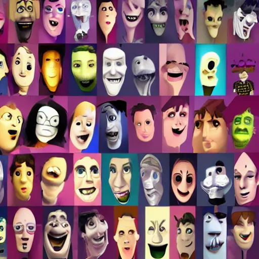 Image similar to low poly, pixar, horror house children faces on wall