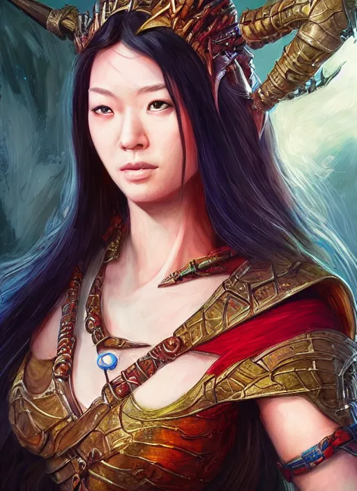 Image similar to asian human, ultra detailed fantasy, dndbeyond, bright, colourful, realistic, dnd character portrait, full body, pathfinder, pinterest, art by ralph horsley, dnd, rpg, lotr game design fanart by concept art, behance hd, artstation, deviantart, hdr render in unreal engine 5