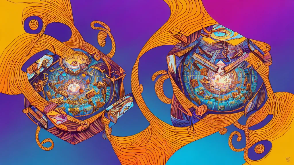 Image similar to twisted turn of fate abstraction, centered award winning ink pen illustration, isometric abstract illustration by dan mumford, edited by craola, tiny details by artgerm and watercolor girl, symmetrically isometrically centered