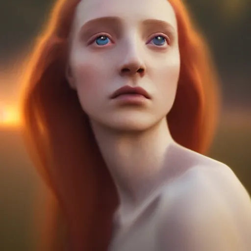 Image similar to photographic portrait of a stunningly beautiful english renaissance female in soft dreamy light at sunset, beside the river, soft focus, contemporary fashion shoot, in a denis villeneuve and tim burton movie, by edward robert hughes, annie leibovitz and steve mccurry, david lazar, jimmy nelsson, extremely detailed, breathtaking, hyperrealistic, perfect face, octane render