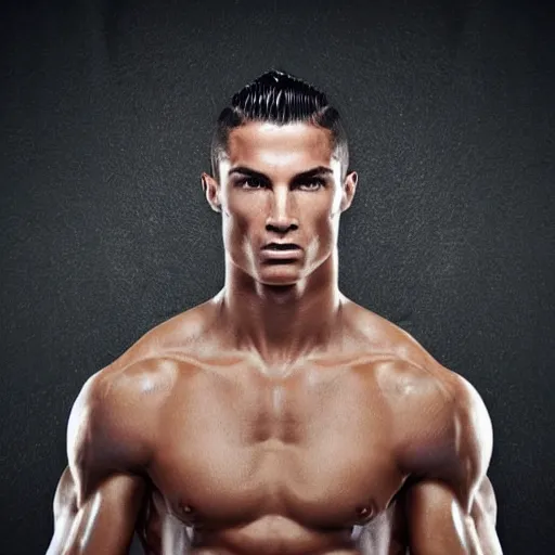 Prompt: a realistic detailed photo of a male fitness model who is also a male android, cristiano ronaldo, shiny skin, posing robotically, blank stare