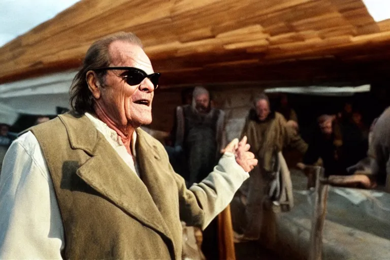 Prompt: Jack Nicholson entering Noah's Ark