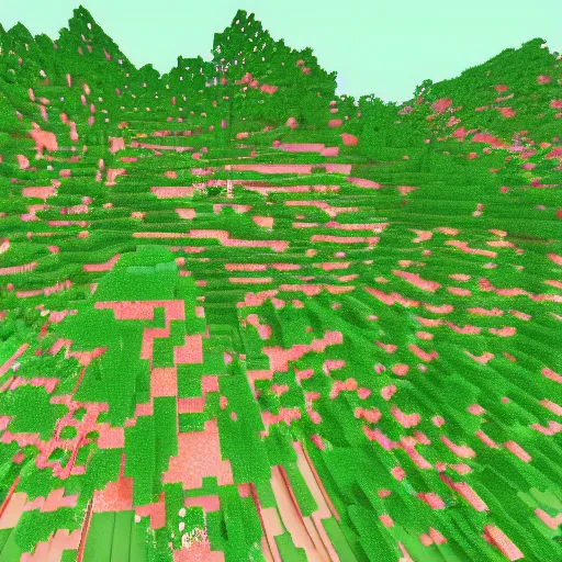 Image similar to beautiful landscape of a sakura forest on a mountain in minecraft