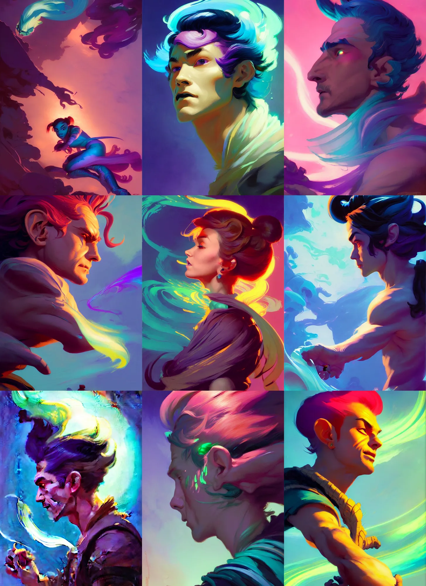 Prompt: side profile, male gremlin! rogue, gloomhaven, luminescent, colorful swirly magic ripples, dreamy colors, by greg manchess, huang guangjian, gil elvgren, sachin teng, greg rutkowski, jesper ejsing, ilya kuvshinov