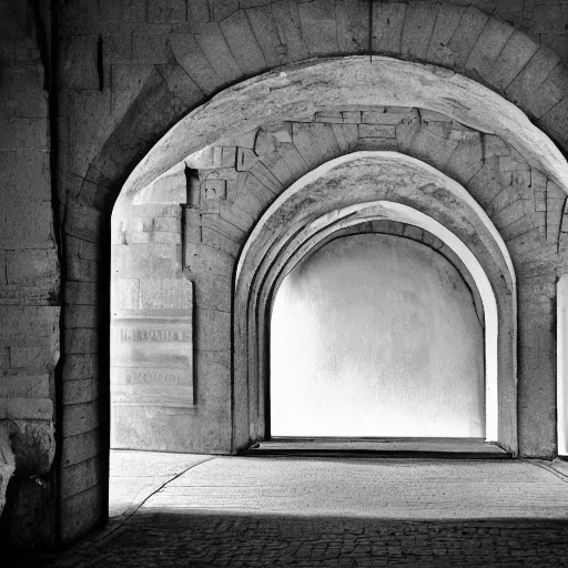 Prompt: archway, award winning black and white photography