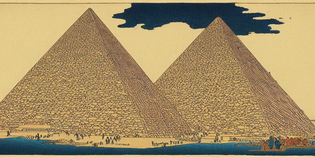 Image similar to i, Pyramid of Khufu by Hokusai