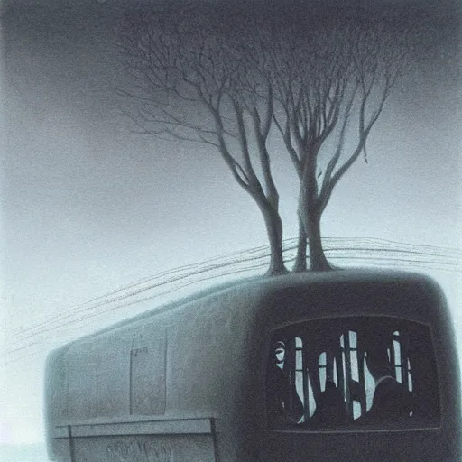 Image similar to Expired commuter ghost. Zdzisaw Beksinski.