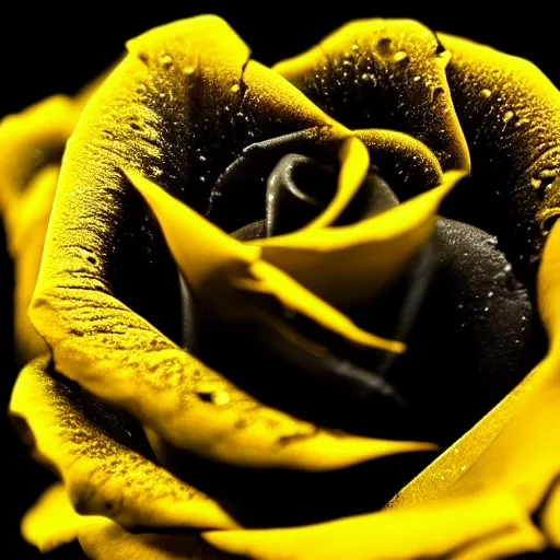 Image similar to award - winning macro of a beautiful black rose made of glowing molten magma