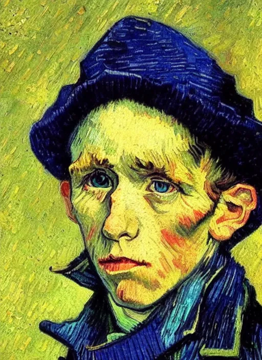 Image similar to lifelike oil painting portrait of oliver twist by van gogh