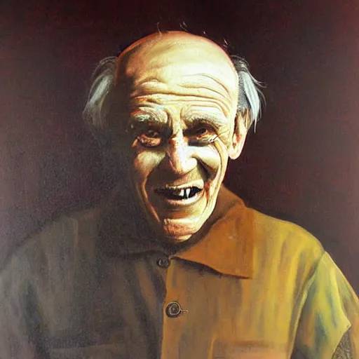 Image similar to a scary painting of a happy old man