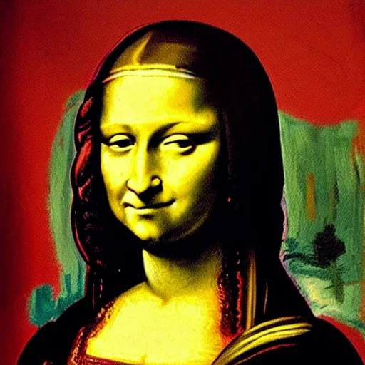 Image similar to portrait painting of monalisa in the style of jean-Michel Basquiat