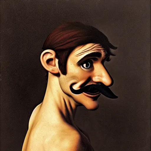Prompt: bewildered waluigi in the style of caravaggio