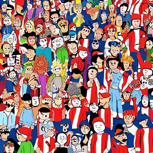 Prompt: where's waldo mural, seek and find, afterlife