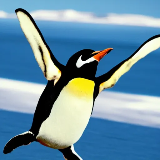 Image similar to a penguin flies around the world with planes