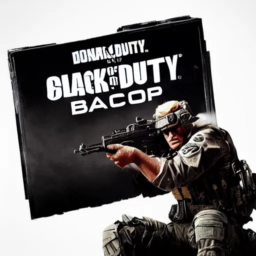 Prompt: Donald Trump on the call of duty black ops 2 cover art