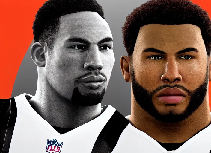 Prompt: facial portrait, football player on sidelines, madden 2 2 gameplay, playstation 5, player face closeup, offensive lineman