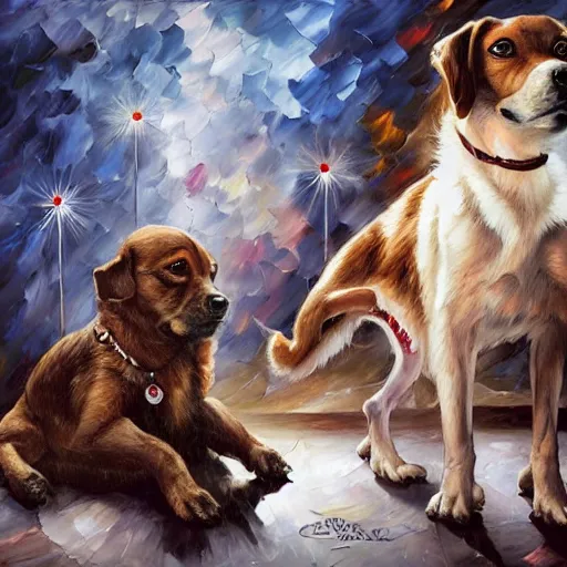 Image similar to very guilty dog, regretful puppy by arthur adams, charlie bowater, leonid afremov, chiho ashima, karol bak, david bates, tom chambers