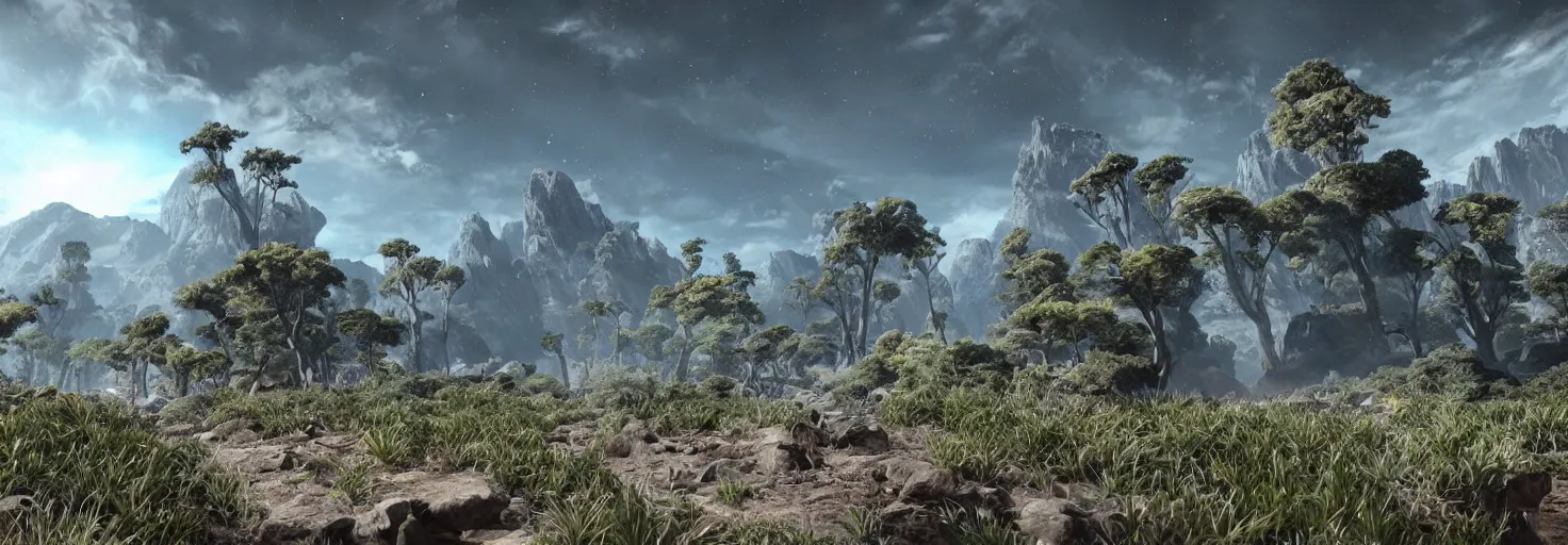 Image similar to an alien planet, realistic, detailed, unreal engine,