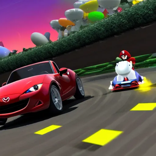 Image similar to mazda miata drifting in mario kart