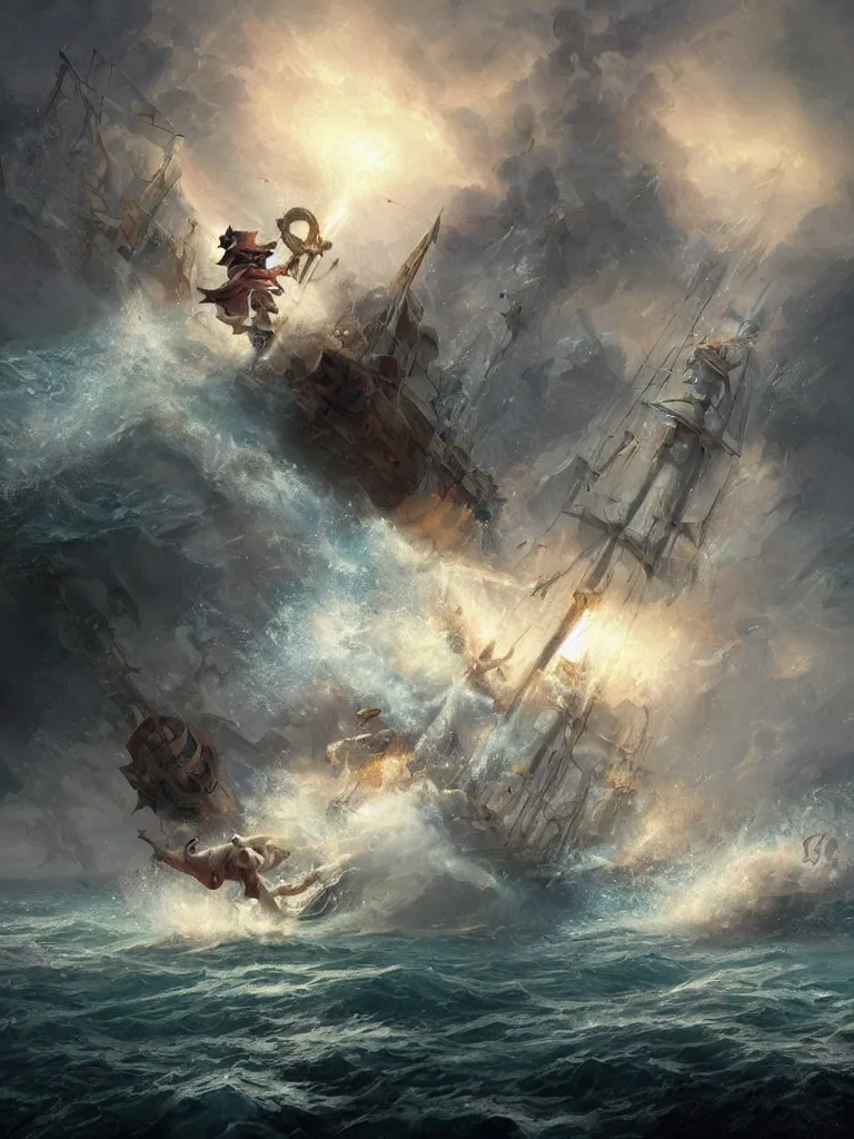 Image similar to sailor tossing an anchor overboard a ship in the baroque era, hearthstone art style, epic fantasy style art by Craig Mullins, fantasy epic digital art, epic fantasy card game art by Greg Rutkowski