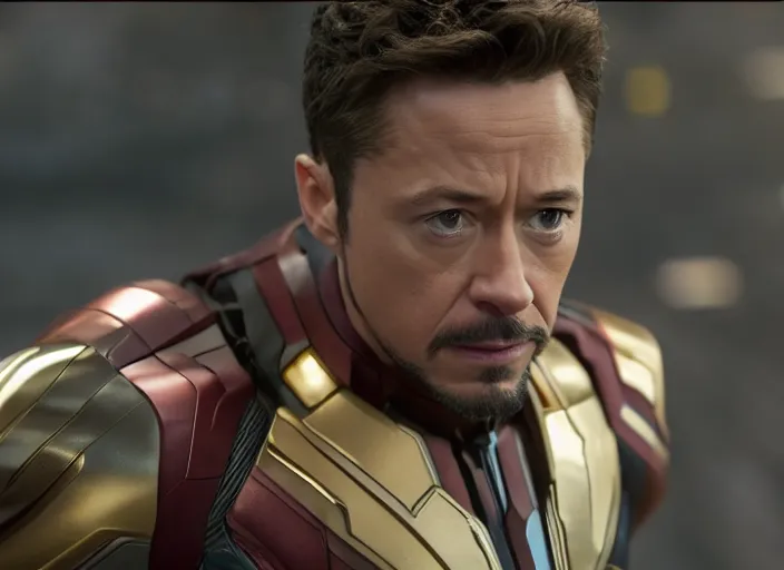 Image similar to film still of Joseph Gordon-Leavitt!!! as Tony Stark in Avengers Infinity War, 4k