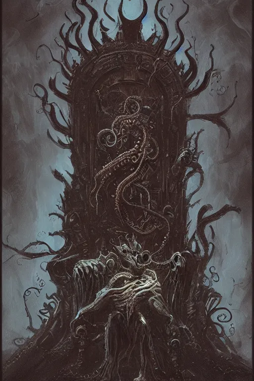 Image similar to lovecraftian nightmare king on a throne, digital art, in the style of greg rutkowski, trending on artstation