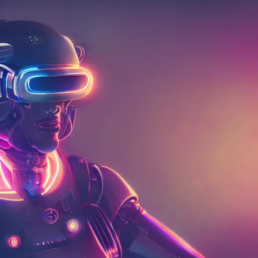 Image similar to cyberpunk concept cool cyborg bot, cinema 4 d, galaxy, cosmos, ufo, space sci - fi, wearing vr goggles, illustration, portrait, pastel neon textured background night, trending on artstation, greg rutkowski, octane rendered, 1 2 k, detailed,