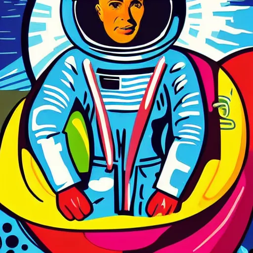 Image similar to futurism pop art of an astronaut watching the earth