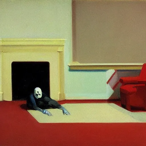 Prompt: painting of a ghost in a living room by Edward hopper