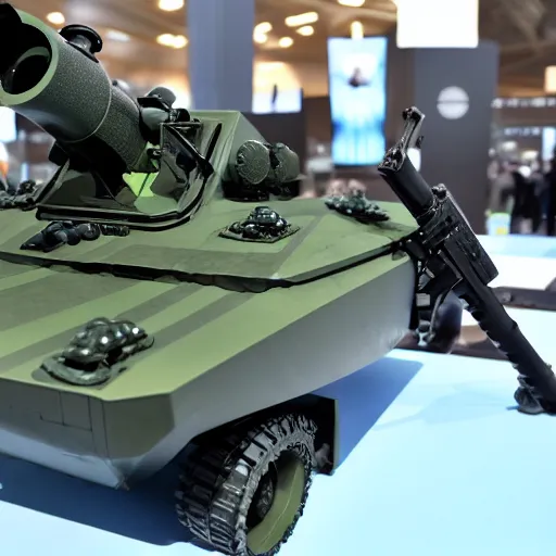 Image similar to a rare military frog equipped with rocket launcher and night vision target acquisition system, photo from defense innovation expo 2 0 2 2