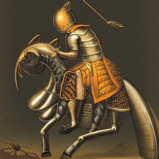 Prompt: illustration of a knight riding a snail