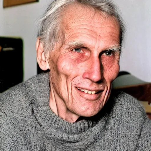 Image similar to A photograph of old Jerma985 in his eighties who looks like Jerma985 wearing a sweater in the 2010s, Jerma985, looks like Jerma985, taken in the late 2010s, taken on a 2010s Camera, realistic, hyperrealistic, very realistic, highly detailed, very detailed, extremely detailed, detailed, digital art, trending on artstation, headshot and bodyshot