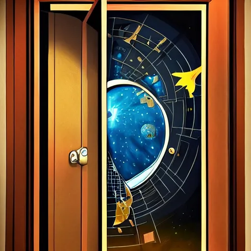 Image similar to golden ratio, photo realism, space astronaut opening door that shows space and time created by stan lee with extra detail, epic.