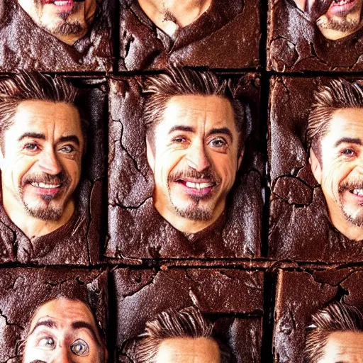 Image similar to a bunch of brownies forming to look like robert downey jr.