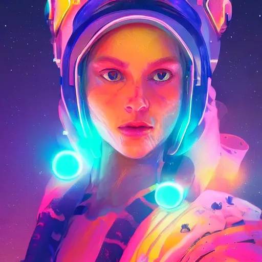 Image similar to colorful character portrait a woman in the desert at night, among the stars, set in the future 2 1 5 0, highly detailed face, very intricate, symmetrical, cinematic lighting, award - winning, painted by mandy jurgens, pan futurism, dystopian, bold colors, cyberpunk, groovy vibe, anime aesthetic, featured on artstation