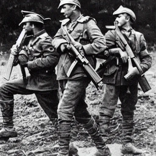 Image similar to emus soldiers, emus holding a gun. soviets, realists.