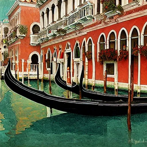 Image similar to venetian gondolas in the style of vrubel