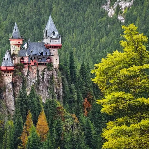 Prompt: forest, mountain, castle, mystery
