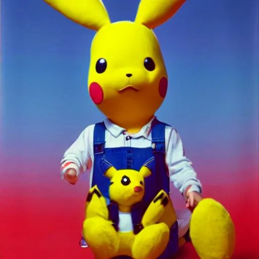 Image similar to 1990s weird dad vibes with mannequin dressed as Pikachu , 4k, abstract surrealism masterpiece