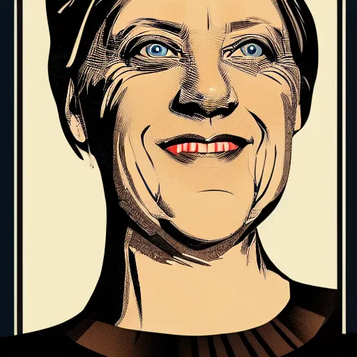 Image similar to smiling, happy, beautiful, intelligent, powerful, angela merkel, loving eyes, fully clothed, wise, beautiful, dramatic lighting, sharp focus, art deco patterns by stanley artgerm, retro futurism, dramatic lighting, trending on artstation, flat colour, geometric curves, gradient filter