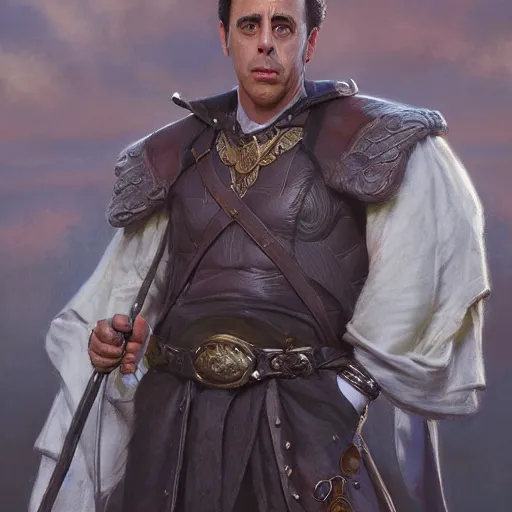 Image similar to the jerry seinfeld as a realistic d & d fantasy character, closeup portrait art by donato giancola and greg rutkowski, vintage retro, realistic face, digital art, trending on artstation, symmetry!!