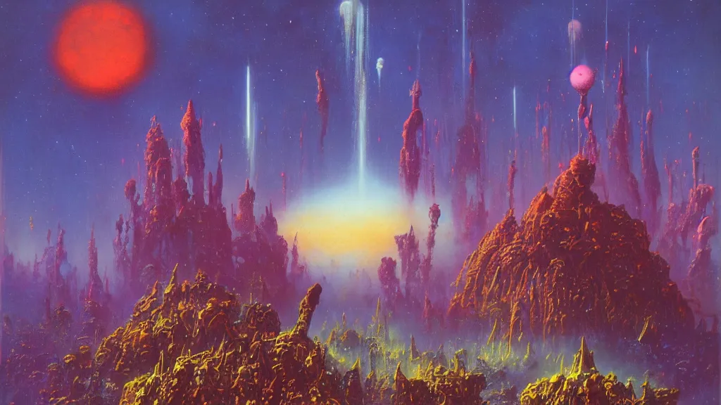 Image similar to strange alien planet by Paul Lehr and Bruce Pennington