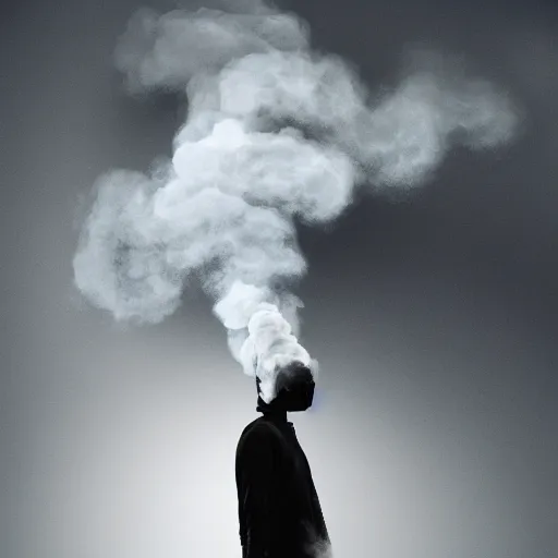 Image similar to man made of smoke in the style of no known artistic, trending nowhere, octane render, dramatic lighting, cinematic