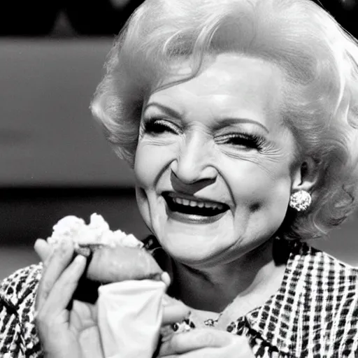 Prompt: betty white eating a hotdog on the moon