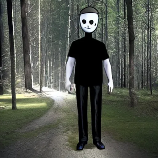 Image similar to elon musk as slenderman in the slenderman game forest