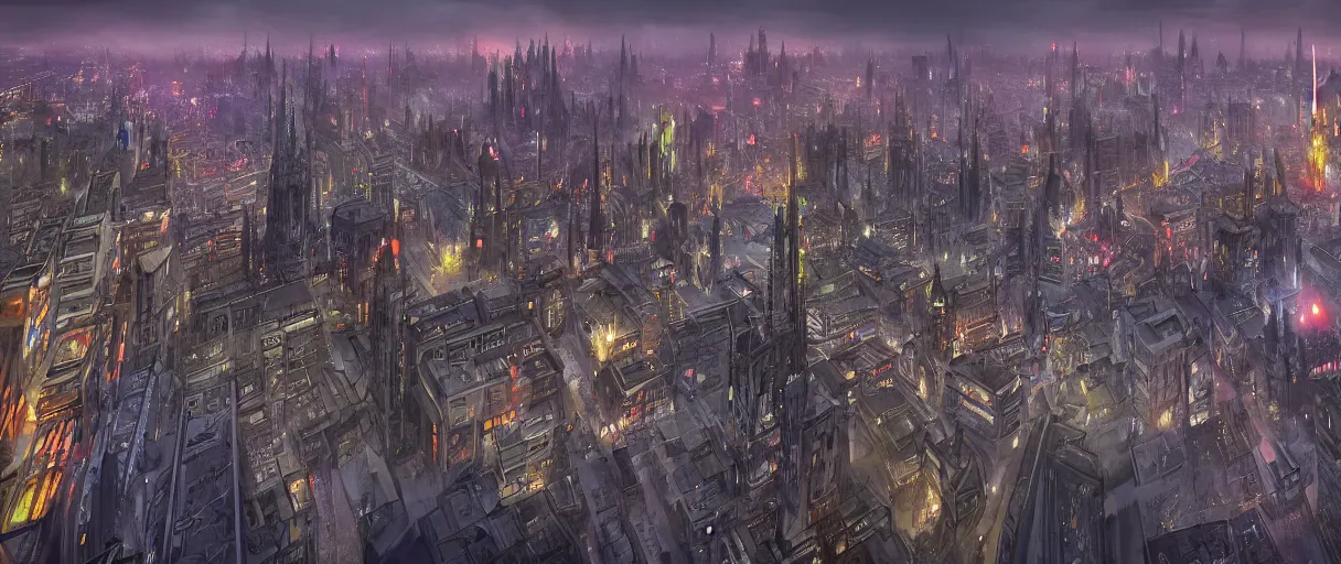 Prompt: digital concept art of dystopian, gothic berlin, high quality, high detail, in the style of Ralph McQuarrie, megacity surrounded by huge impenetrable tall walls, large hero buildings in the middle towering above the others, tram stations, metro, vivid colours, matte painting, photoshop