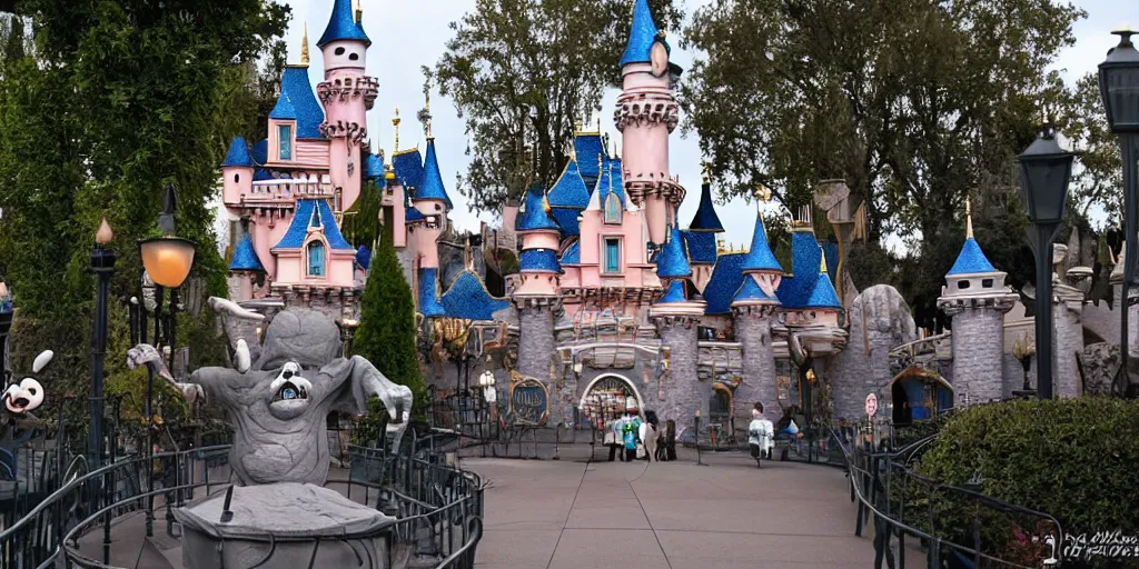 Prompt: creepy and scary disneyland park