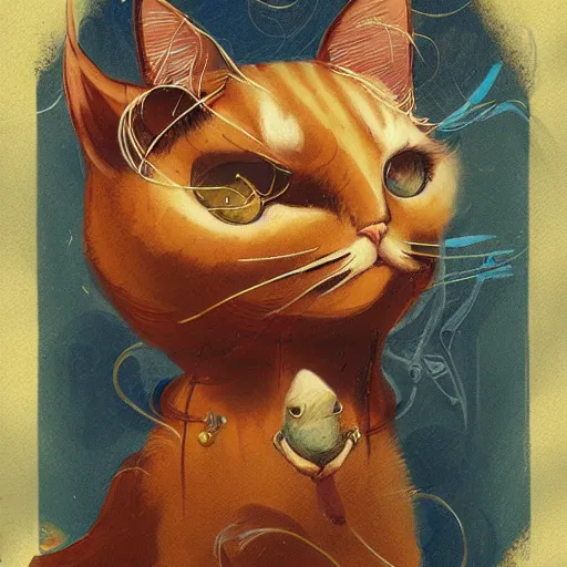 Image similar to a cat, in the style of peter mohrbacher and max ernst