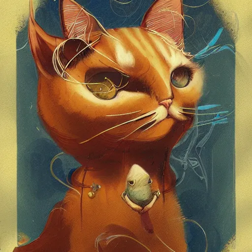 Prompt: a cat, in the style of peter mohrbacher and max ernst